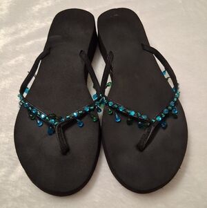 Embellished Black Flip Flops